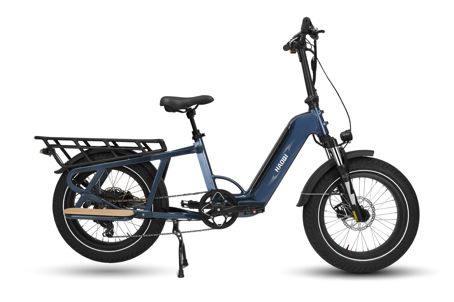 HAOQI Camel Step Thru Cargo E Bike 27.8Ah Battery 20x4.0 Fat Tires 450lbs Payload Capacity 120 Miles Max Range Slate Blue Dual Battery